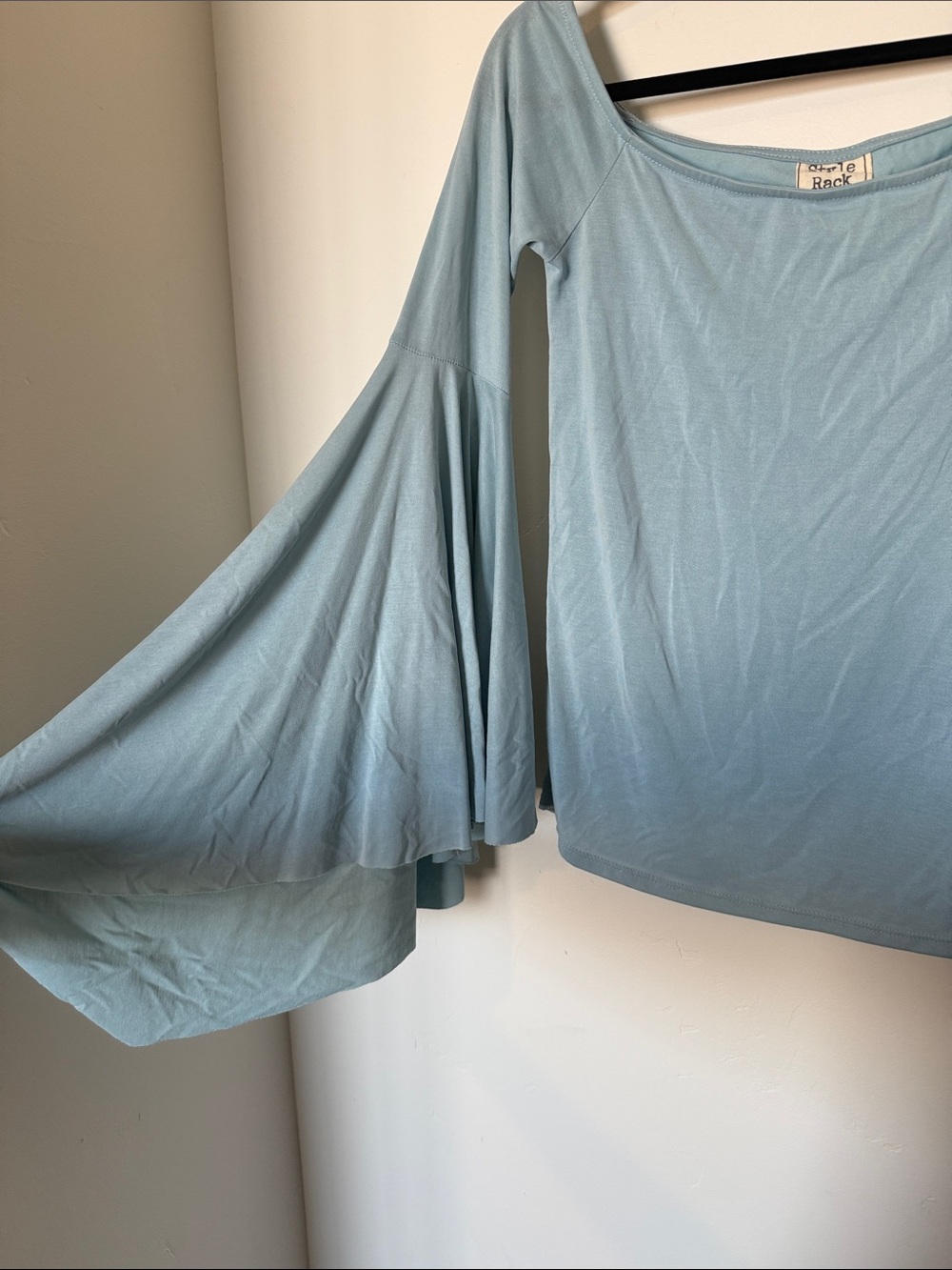 Style Rack Light Blue Bell Sleeve Top - Picture 2 of 4